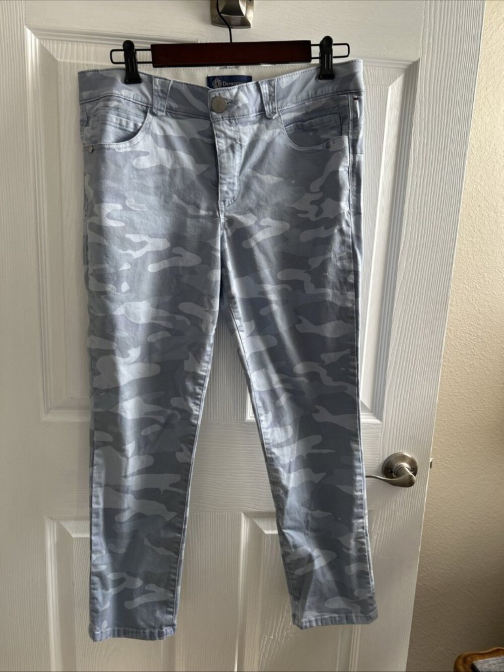 Democracy Ab Solution Blue Camo Ankle Skimmer Pants Women's Size 12 Slimming EUC
